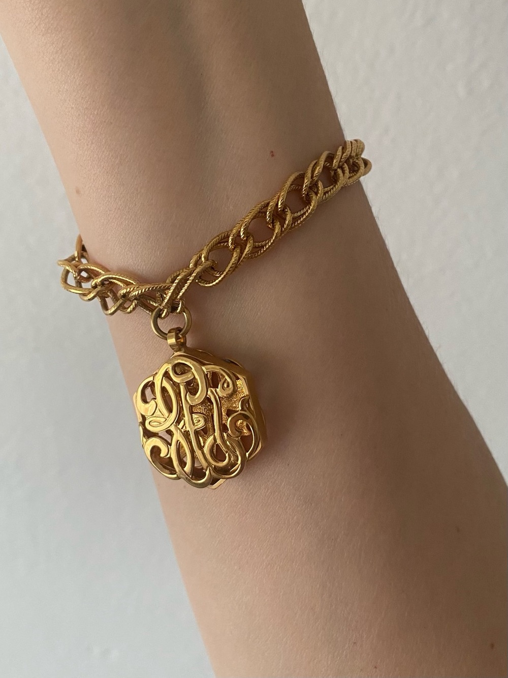 Polished Gold Monogram Charm Chain Bracelet for Women